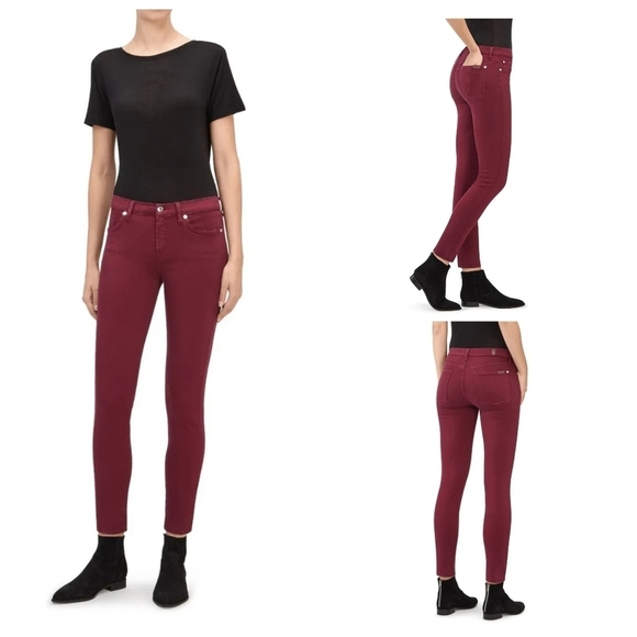 7 for All Mankind The Skinny Burgundy Cropped Jeans - Picture 1 of 16